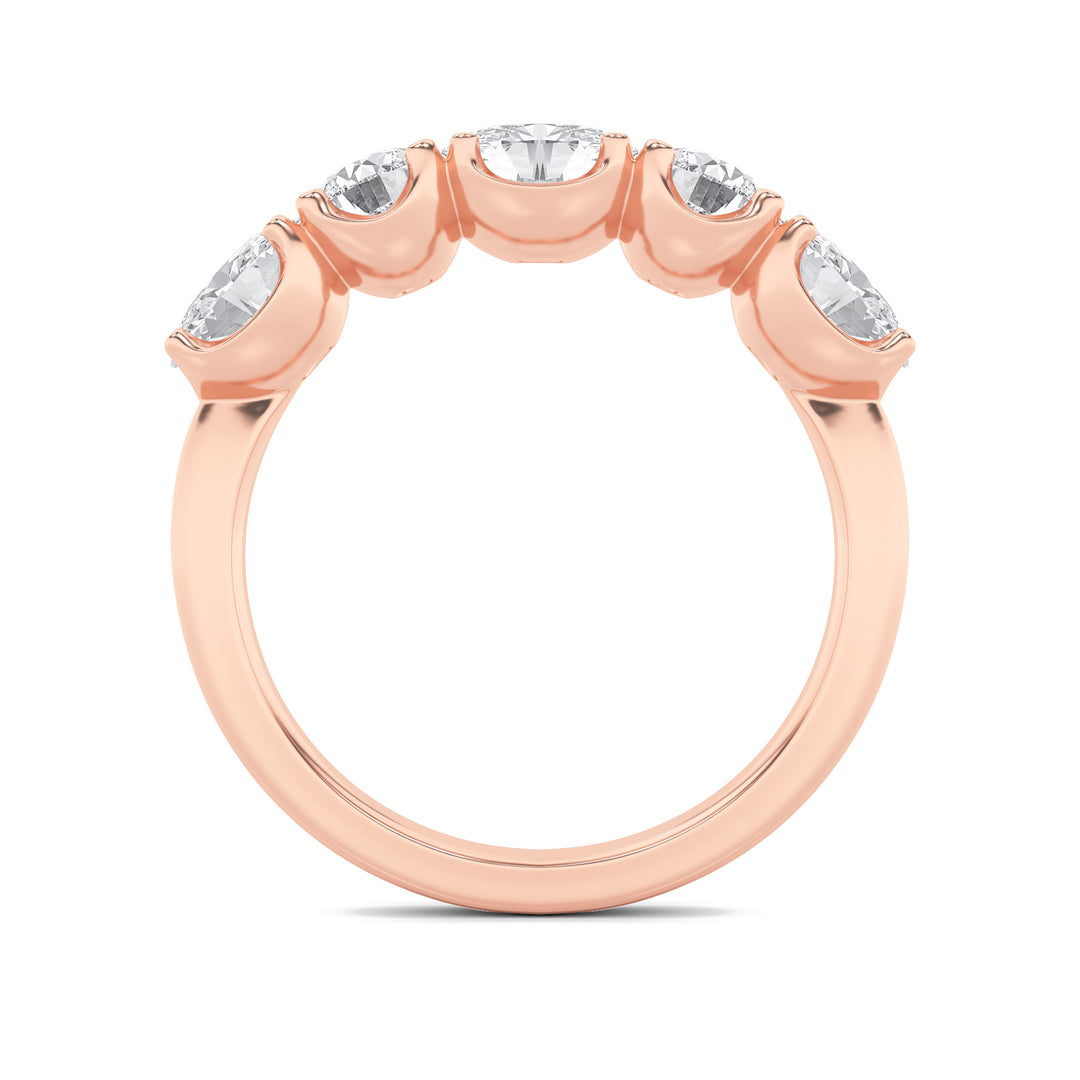 2Cttw Oval Shaped Lab Grown Diamond (F/VVS) Five Stone Band Ring in 14K Gold
