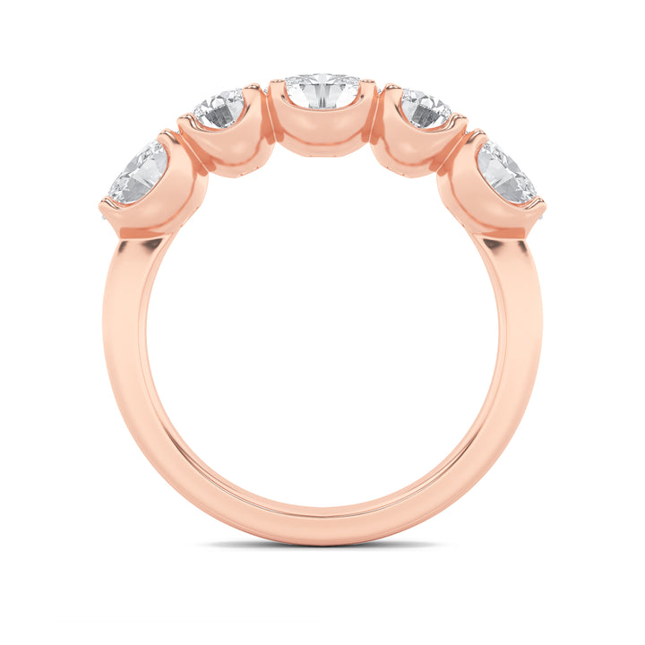 2Cttw Oval Shaped Lab Grown Diamond (F/VVS) Five Stone Band Ring in 14K Gold