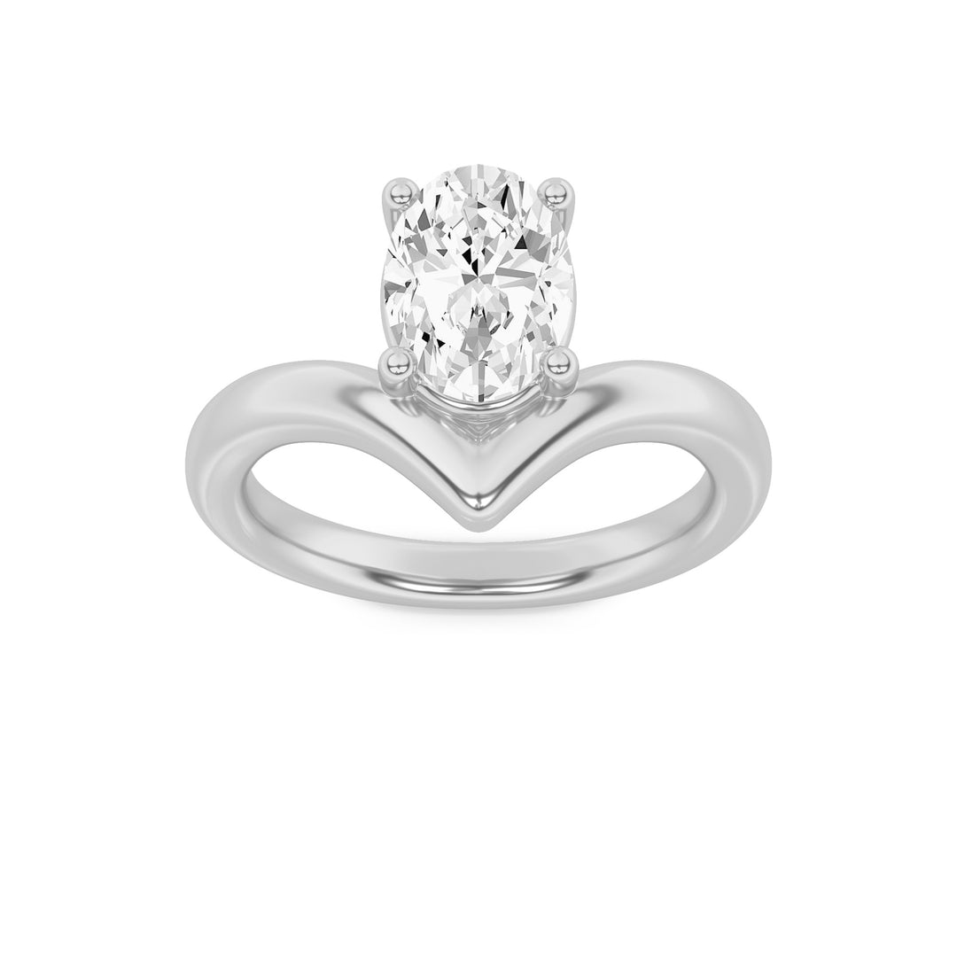 1.5Cttw Oval Shaped Lab Grown Diamond (G/VS) Chevron Solitaire Engagement Ring in 14K Gold