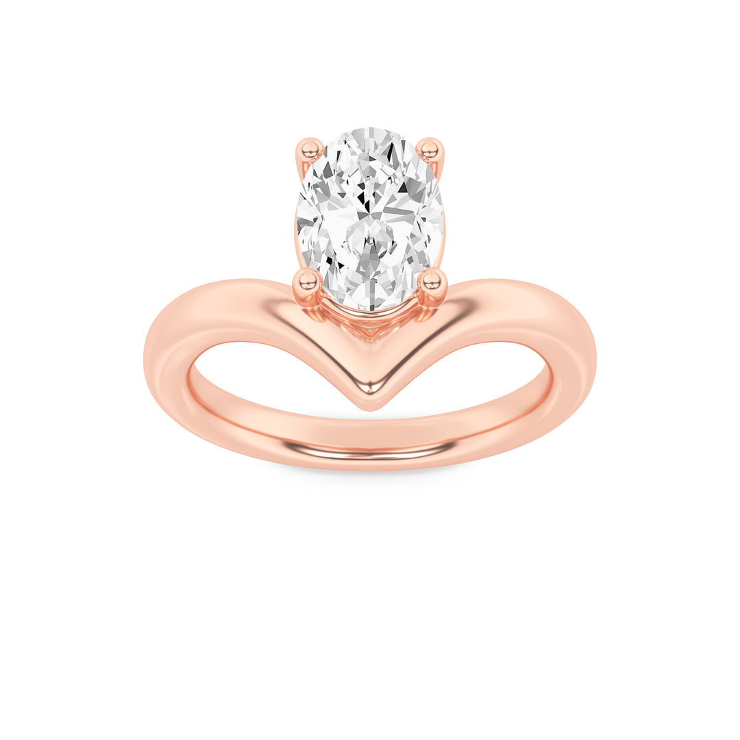 1.5Cttw Oval Shaped Lab Grown Diamond (F/VS) Chevron Solitaire Engagement Ring in 14K Gold