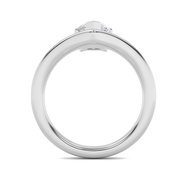 1.5Cttw Pear Shaped Lab Grown Diamond (F/VS) Chevron Solitaire Engagement Ring in 14K Gold
