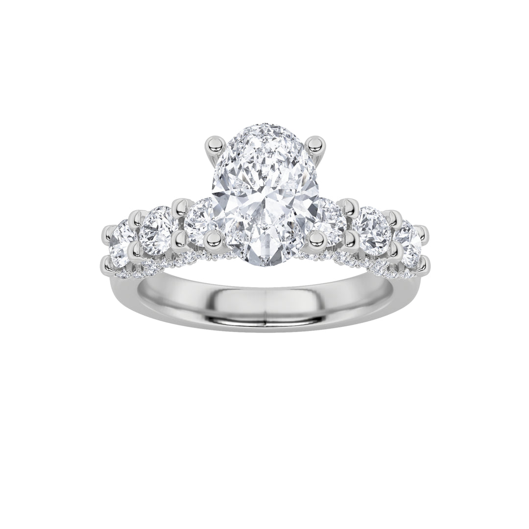 2.5Cttw Oval Shaped Lab Grown Diamond (G/VS) Accented Double Halo Set of Band and Ring in 14K Gold