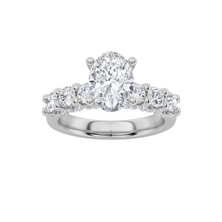 2.5Cttw Oval Shaped Lab Grown Diamond (G/VS) Accented Double Halo Set of Band and Ring in 14K Gold