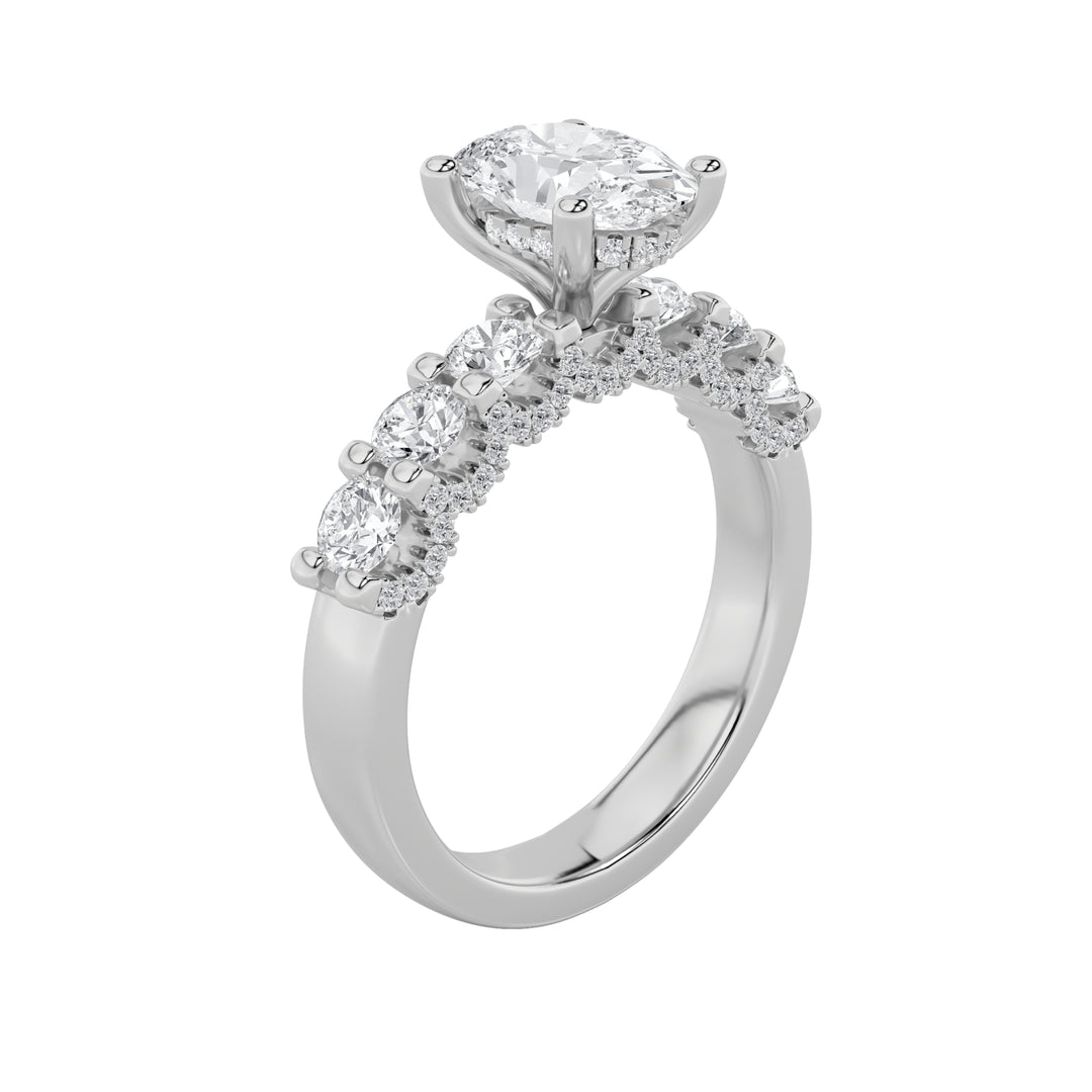 2.5Cttw Oval Shaped Lab Grown Diamond (G/VS) Accented Double Halo Set of Band and Ring in 14K Gold