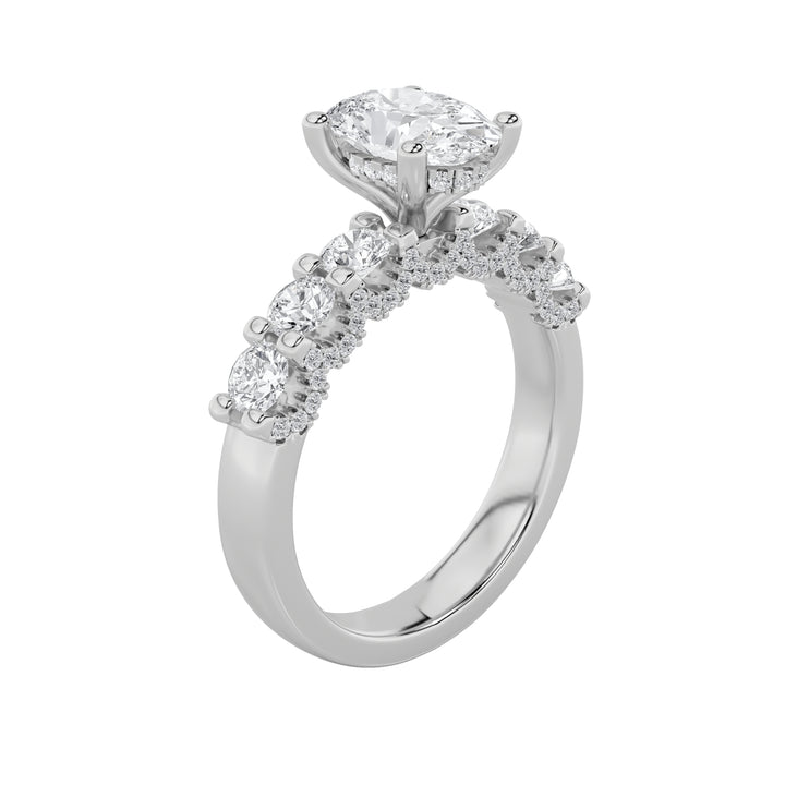 2.5Cttw Oval Shaped Lab Grown Diamond (G/VS) Accented Double Halo Set of Band and Ring in 14K Gold