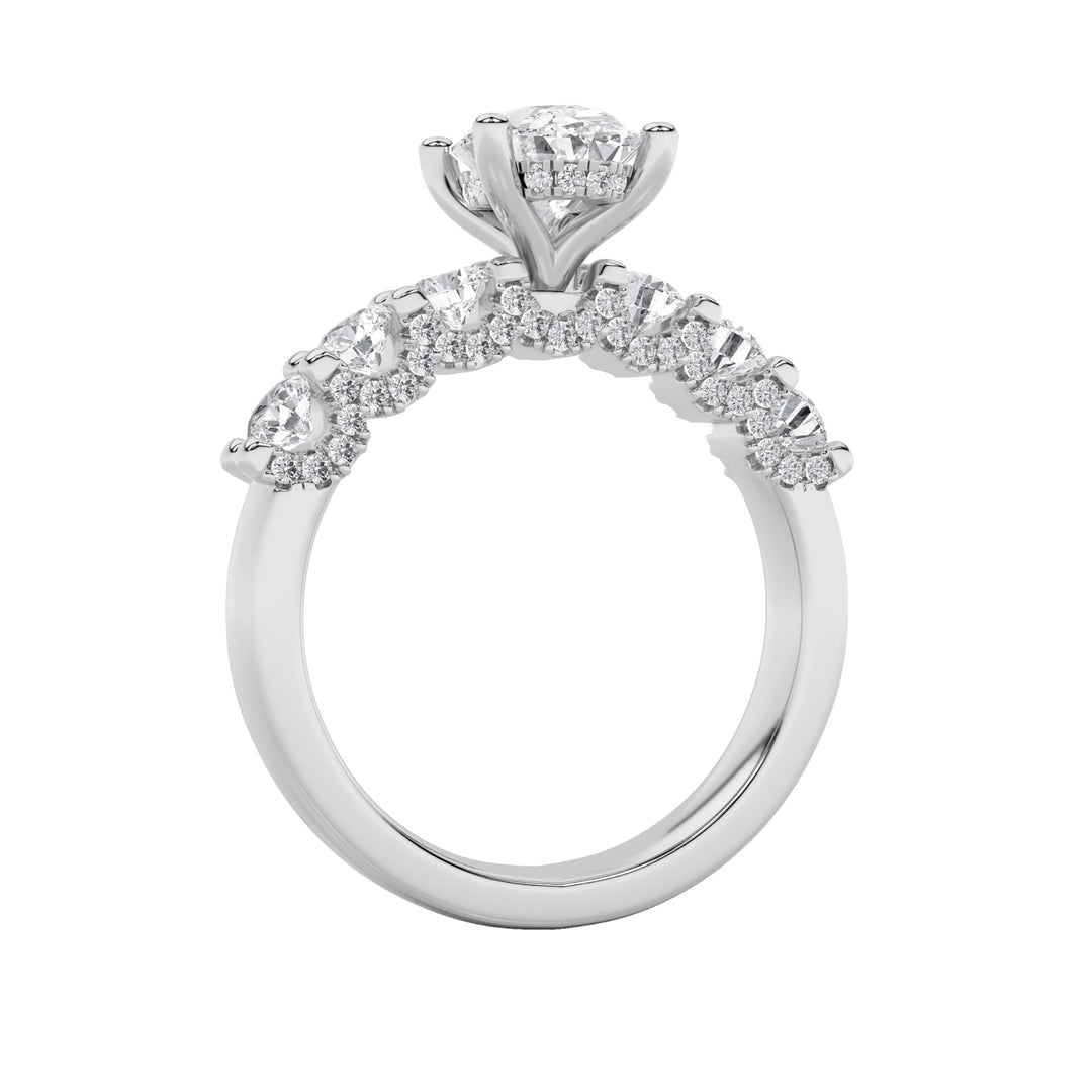 2.5Cttw Oval Shaped Lab Grown Diamond (G/VS) Accented Double Halo Set of Band and Ring in 14K Gold