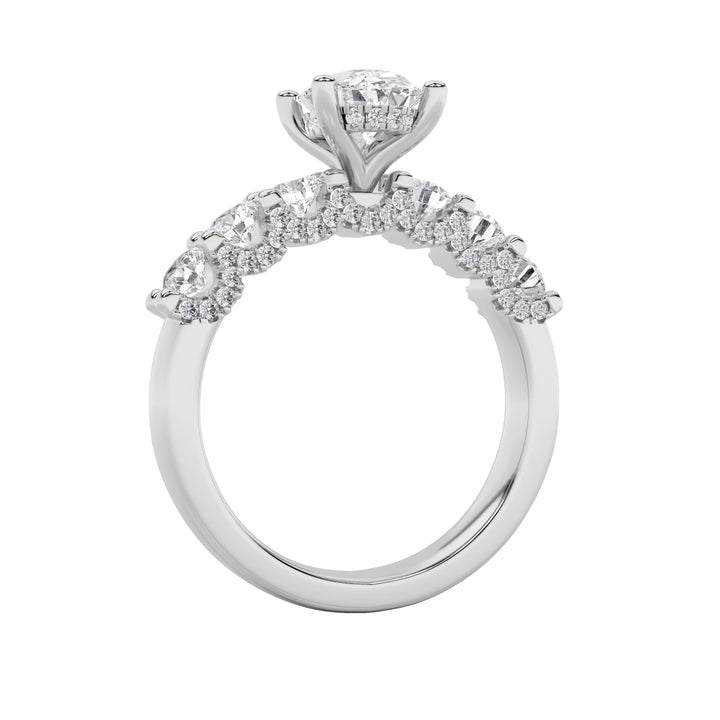 2.5Cttw Oval Shaped Lab Grown Diamond (G/VS) Accented Double Halo Set of Band and Ring in 14K Gold