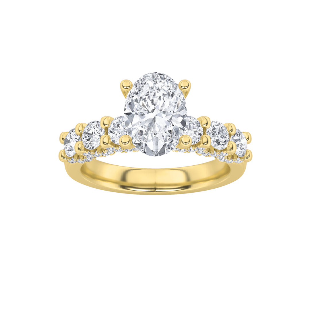 2.5Cttw Oval Shaped Lab Grown Diamond (F/VS) Accented Double Halo Set of Band and Ring in 14K Gold