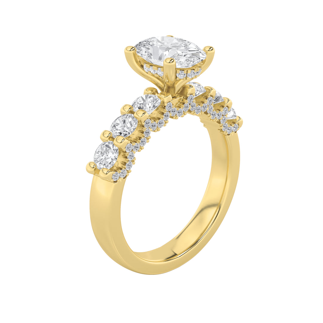 2.5Cttw Oval Shaped Lab Grown Diamond (F/VS) Accented Double Halo Set of Band and Ring in 14K Gold