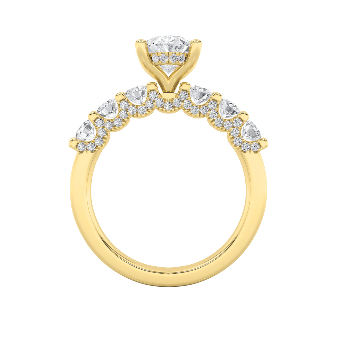 2.5Cttw Oval Shaped Lab Grown Diamond (F/VS) Accented Double Halo Set of Band and Ring in 14K Gold