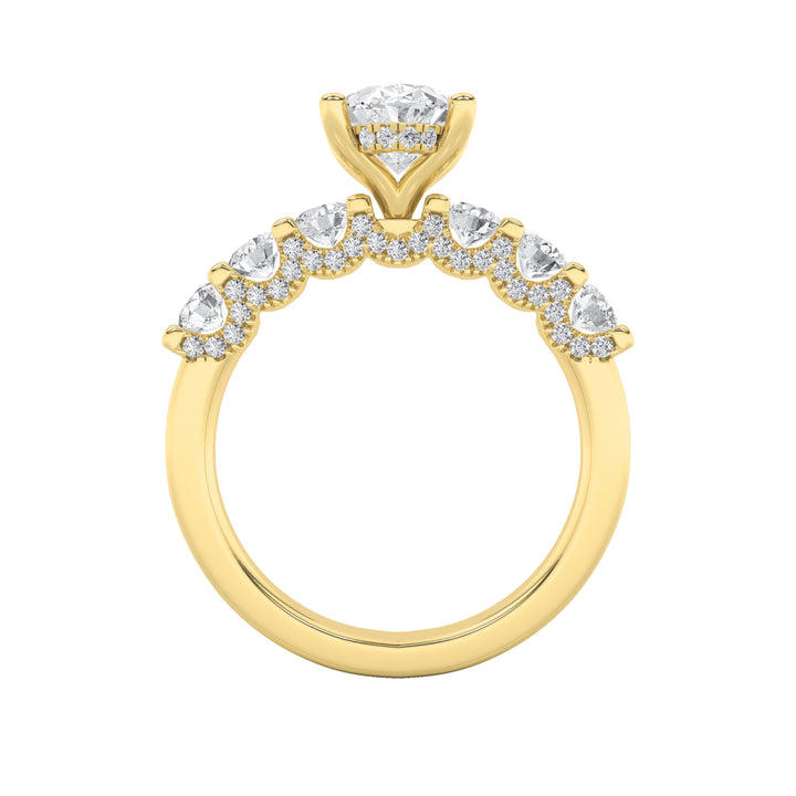 2.5Cttw Oval Shaped Lab Grown Diamond (F/VS) Accented Double Halo Set of Band and Ring in 14K Gold