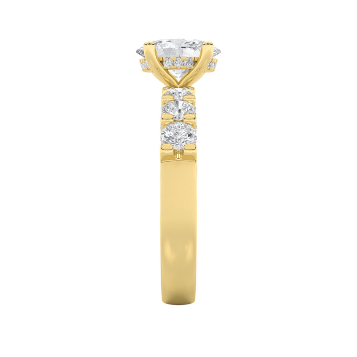 2.5Cttw Oval Shaped Lab Grown Diamond (F/VS) Accented Double Halo Set of Band and Ring in 14K Gold