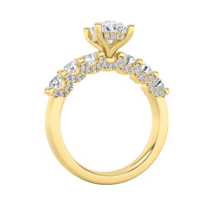 2.5Cttw Oval Shaped Lab Grown Diamond (F/VS) Accented Double Halo Set of Band and Ring in 14K Gold