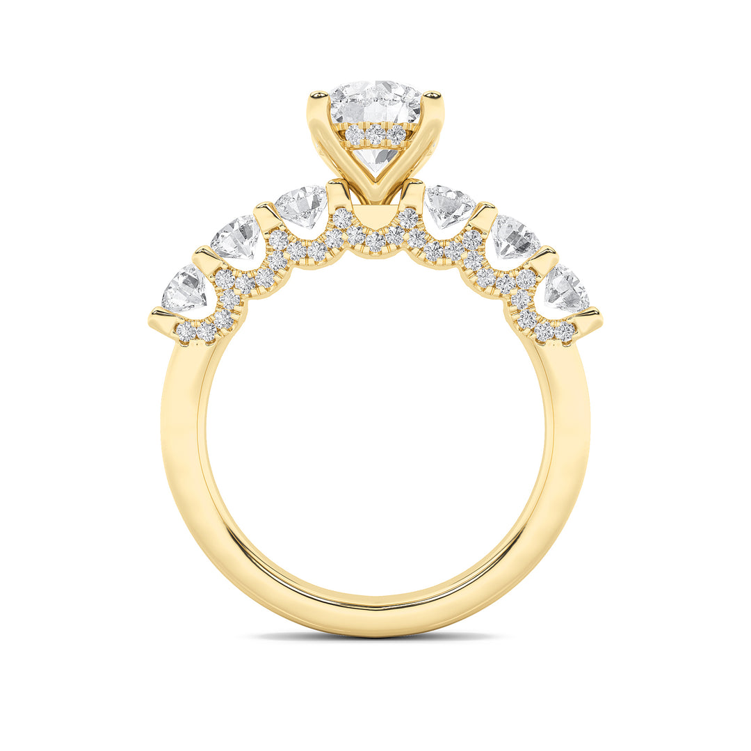 2.5Cttw Round Shaped Lab Grown Diamond (F/VS) Accented Double Halo Set of Band and  Ring in 14K Gold