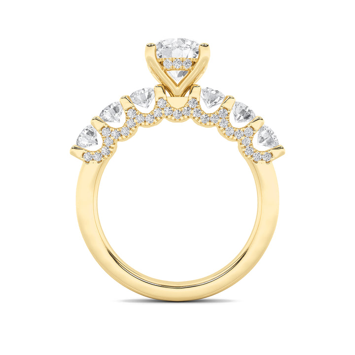 2.5Cttw Round Shaped Lab Grown Diamond (F/VS) Accented Double Halo Set of Band and  Ring in 14K Gold