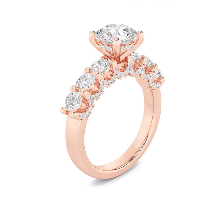 2.5Cttw Round Shaped Lab Grown Diamond (F/VS) Accented Double Halo Set of Band and  Ring in 14K Gold