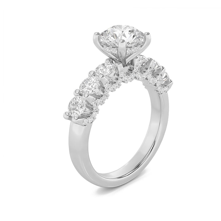 5Cttw Round Shaped Lab Grown Diamond (F/VS) Accented Double Halo Set of Band and  Ring in 14K Gold
