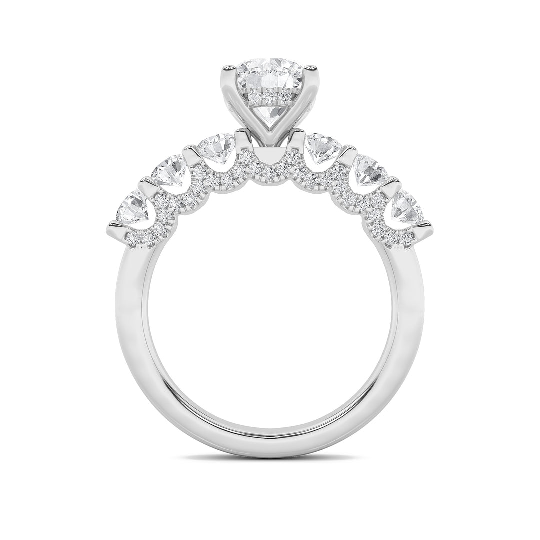 5Cttw Round Shaped Lab Grown Diamond (F/VS) Accented Double Halo Set of Band and  Ring in 14K Gold