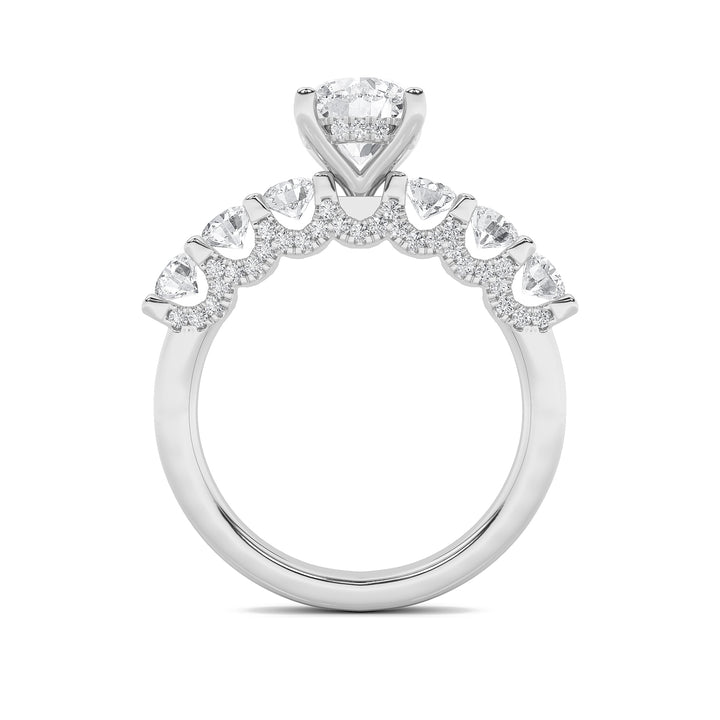 5Cttw Round Shaped Lab Grown Diamond (F/VS) Accented Double Halo Set of Band and  Ring in 14K Gold