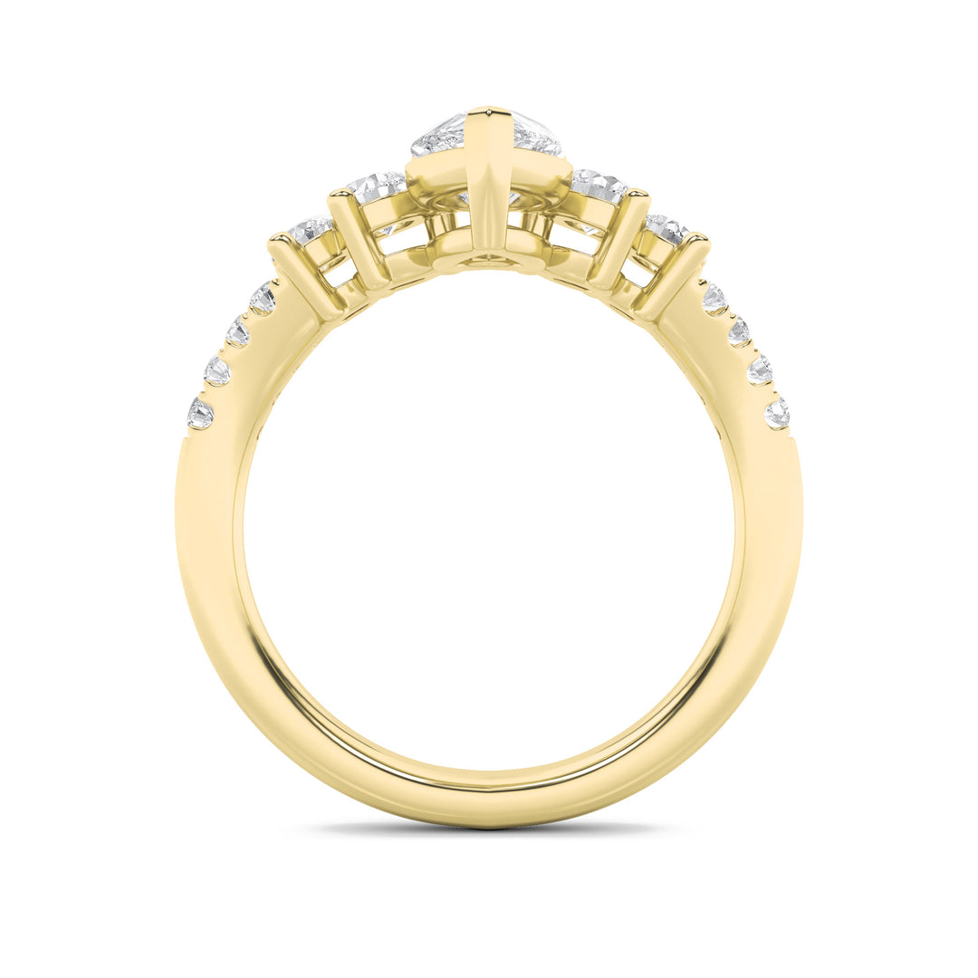 1.5CTW Pear Shaped Lab Grown Diamond (F/VS) Fancy Contour Ring in 14K Gold