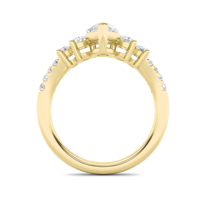 1.5CTW Pear Shaped Lab Grown Diamond (F/VS) Fancy Contour Ring in 14K Gold