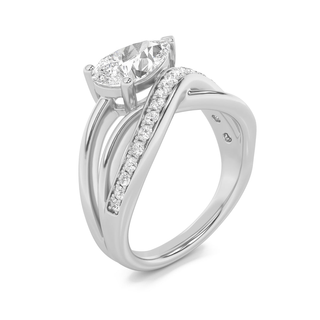 2Cttw Pear Shaped Lab Grown Diamond (G/VS) Fashion AccentedEngagement Ring in 14K Gold
