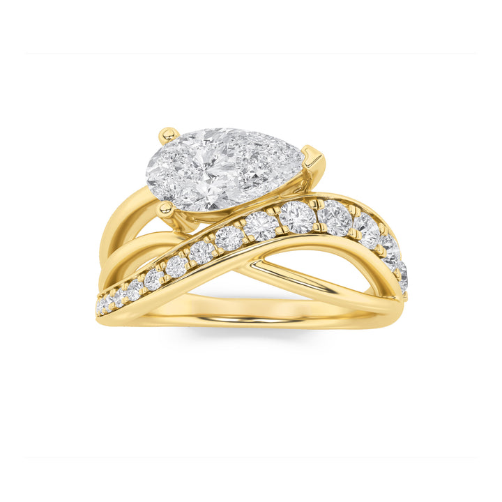2Cttw Pear Shaped Lab Grown Diamond (G/VS) Fashion AccentedEngagement Ring in 14K Gold