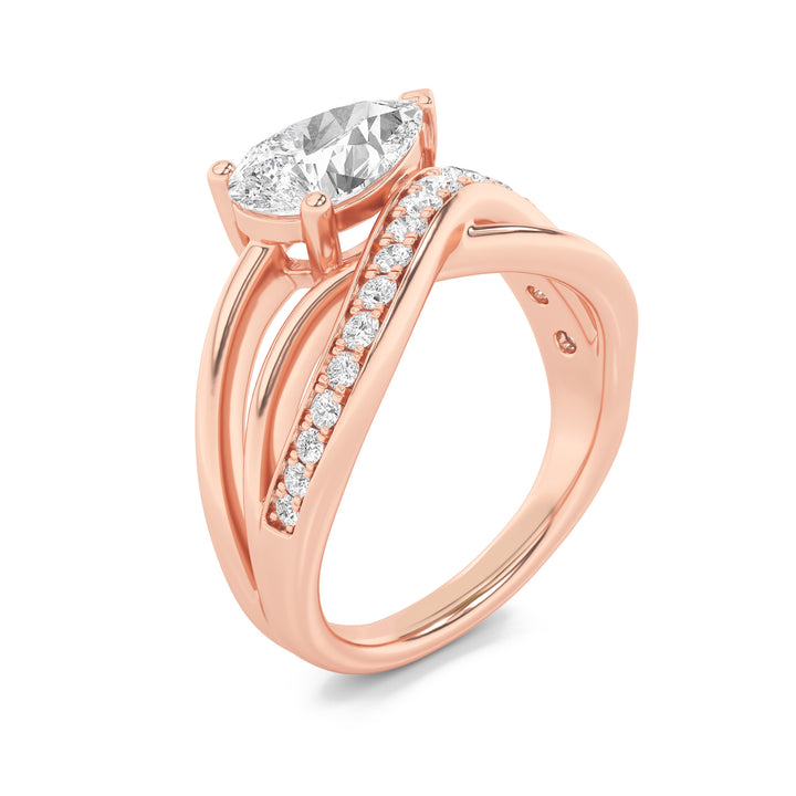 2Cttw Pear Shaped Lab Grown Diamond (F/VS) Fashion AccentedEngagement Ring in 14K Gold