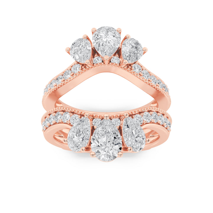 2Cttw Pear Shaped Lab Grown Diamond (F/VS) InsertJacket Ring in 14K Gold