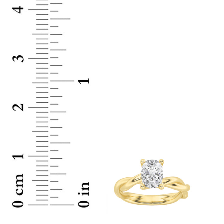 1CTW Elongated Cushion Shaped Lab Grown Diamond (F/VS) Twisted Shank Solitaire Engagement Ring in 14K Gold