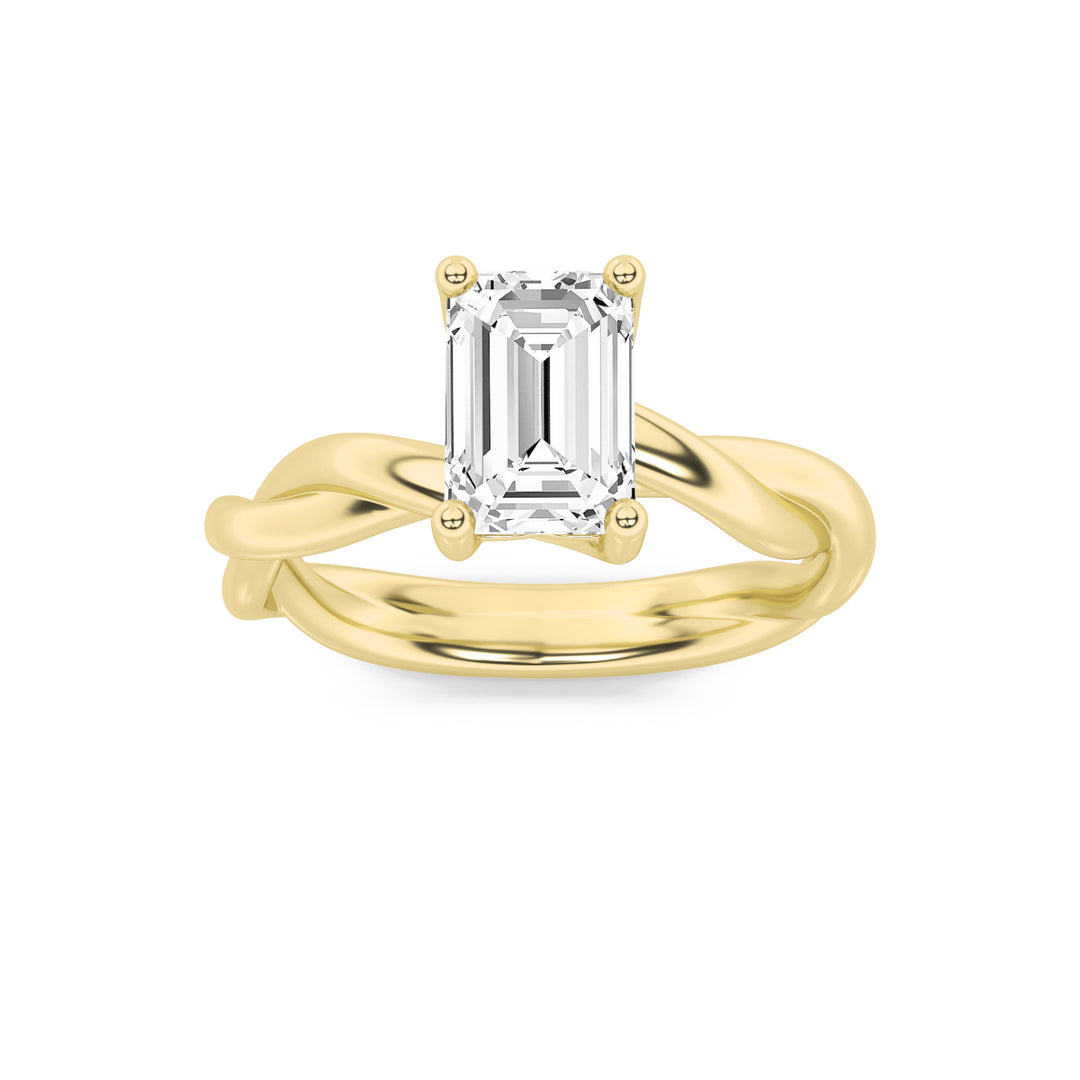 1CTW Emerald Shaped Lab Grown Diamond (F/VS) Twisted Shank Solitaire Engagement Ring in 14K Gold