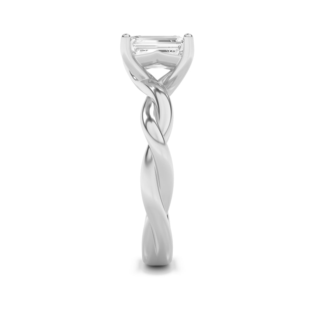 1.5Cttw Emerald Shaped Lab Grown Diamond (G/VS) Twisted Shank Solitaire Engagement Ring in 14K Gold