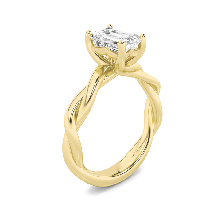 1.5Cttw Emerald Shaped Lab Grown Diamond (G/VS) Twisted Shank Solitaire Engagement Ring in 14K Gold