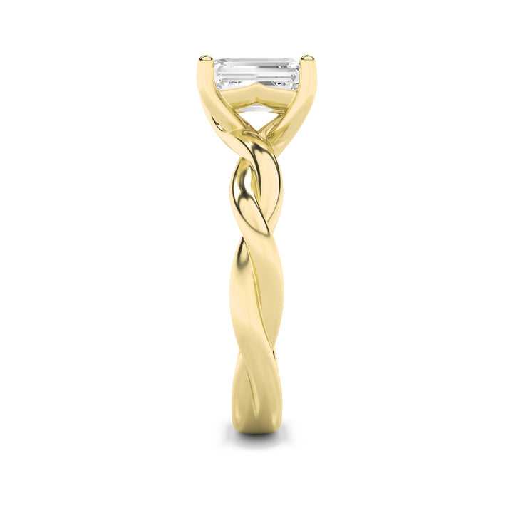 1.5Cttw Emerald Shaped Lab Grown Diamond (G/VS) Twisted Shank Solitaire Engagement Ring in 14K Gold
