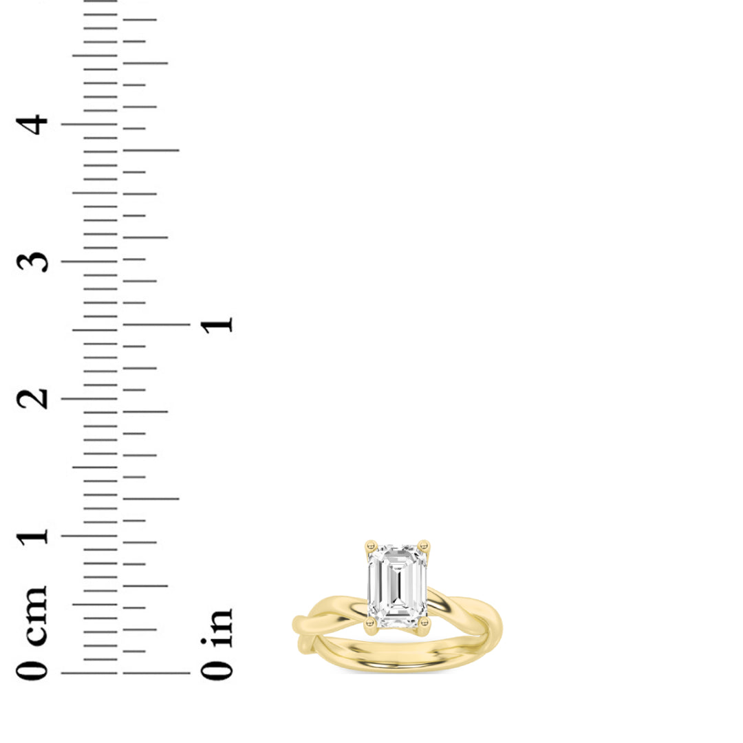 2Cttw Emerald Shaped Lab Grown Diamond (F/VS) Twisted Shank Solitaire Engagement Ring in 14K Gold