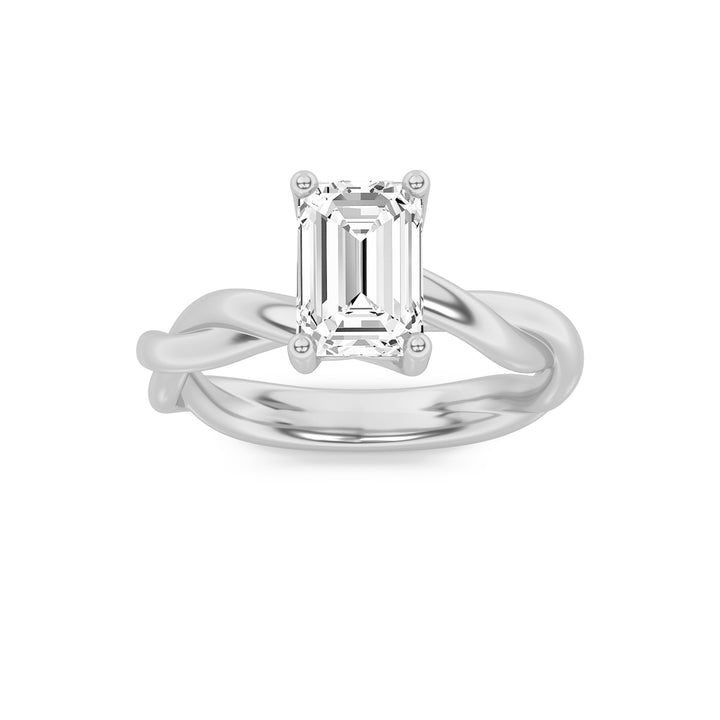 3Cttw Emerald Shaped Lab Grown Diamond (F/VS) Twisted Shank Solitaire Engagement Ring in 14K Gold