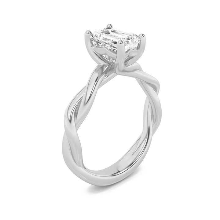 3Cttw Emerald Shaped Lab Grown Diamond (F/VS) Twisted Shank Solitaire Engagement Ring in 14K Gold