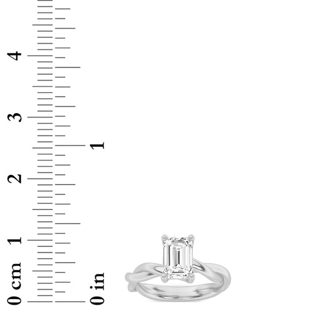 3Cttw Emerald Shaped Lab Grown Diamond (F/VS) Twisted Shank Solitaire Engagement Ring in 14K Gold