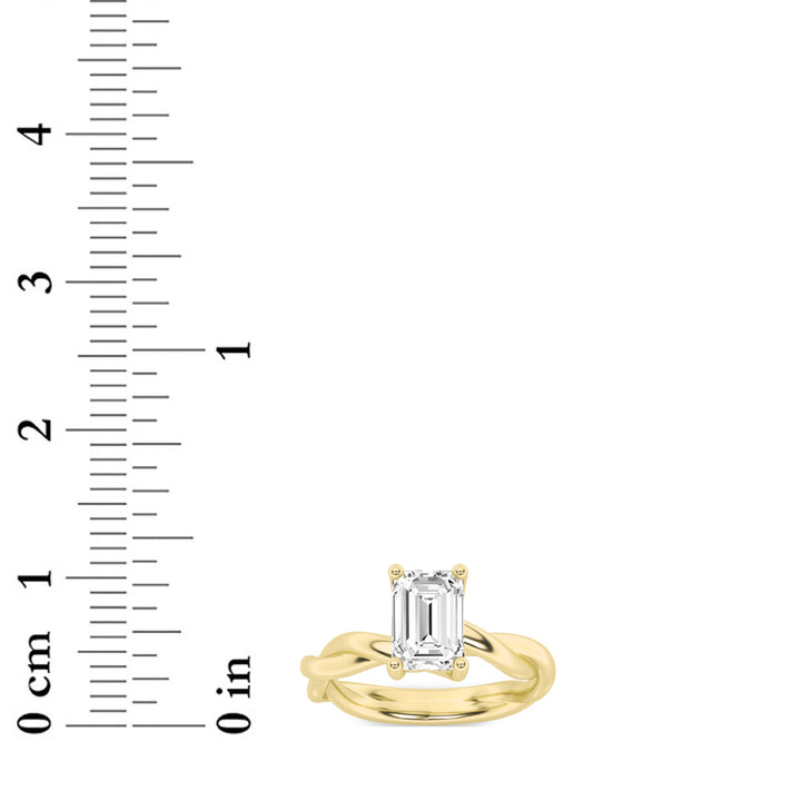 3Cttw Emerald Shaped Lab Grown Diamond (F/VS) Twisted Shank Solitaire Engagement Ring in 14K Gold