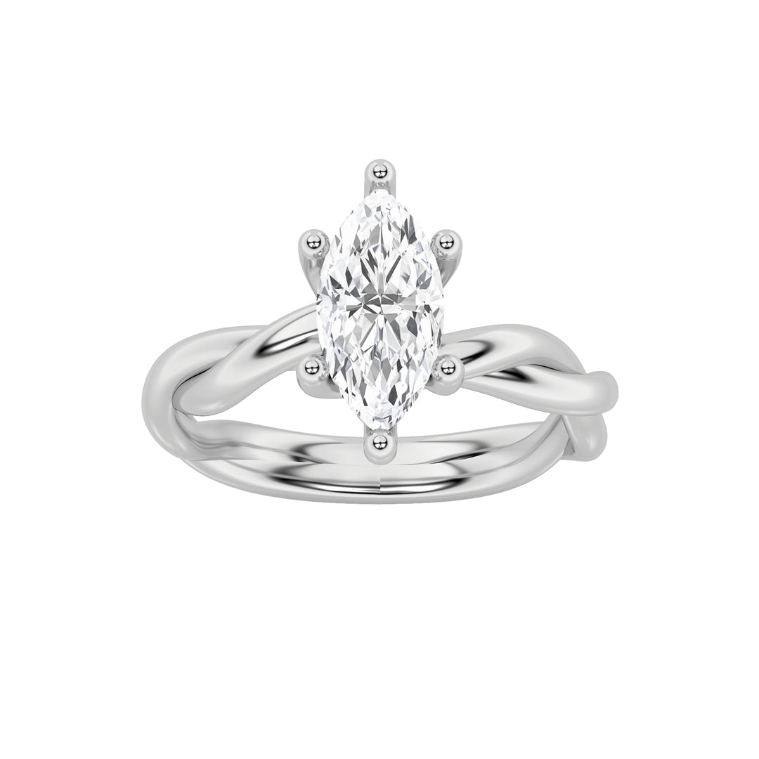 1Cttw Marquise Shaped Lab Grown Diamond (F/VS) Twisted Shank Solitaire Engagement Ring in 14K Gold