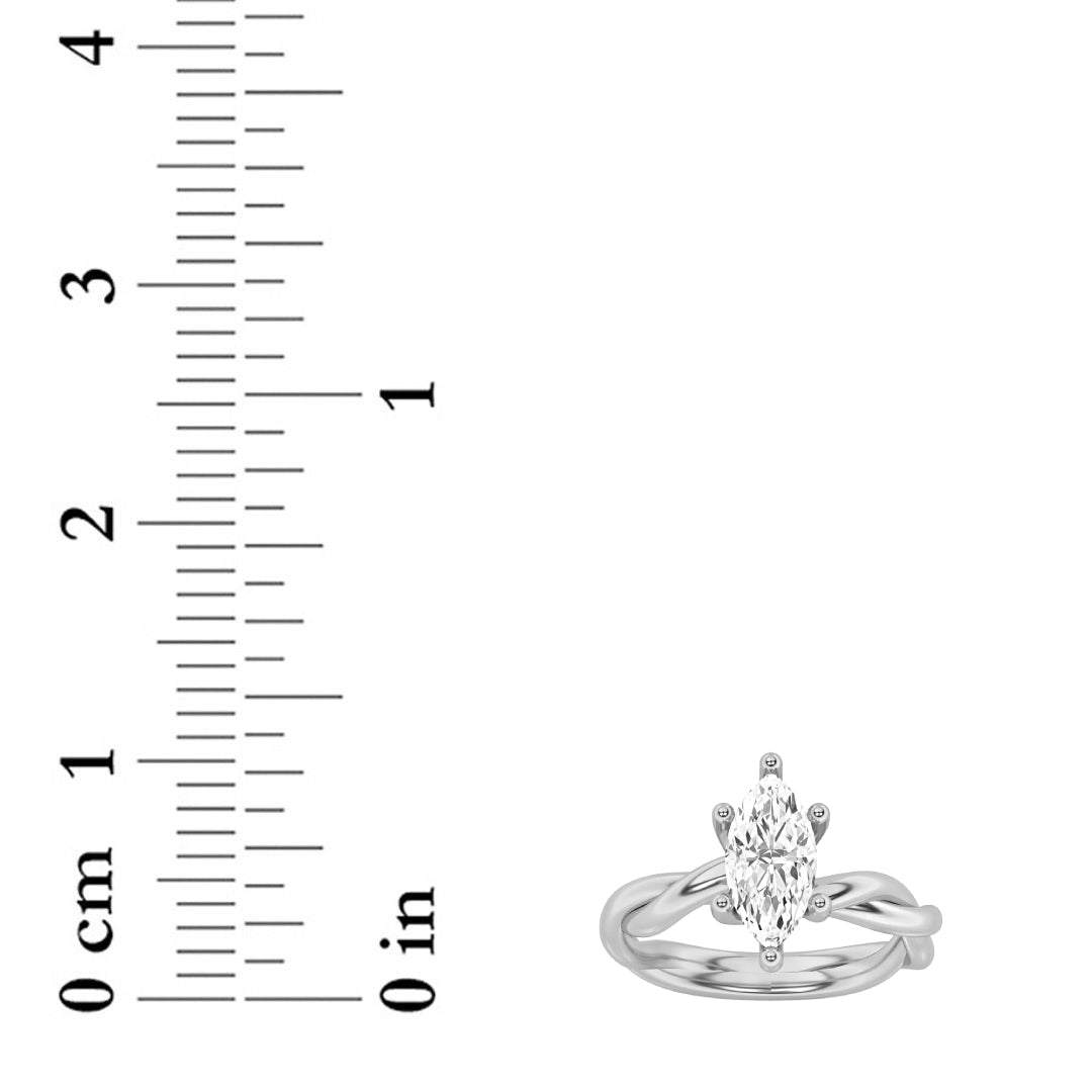 1Cttw Marquise Shaped Lab Grown Diamond (F/VS) Twisted Shank Solitaire Engagement Ring in 14K Gold