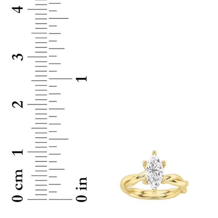 1.5Cttw Marquise Shaped Lab Grown Diamond (F/VS) Twisted Shank Solitaire Engagement Ring in 14K Gold