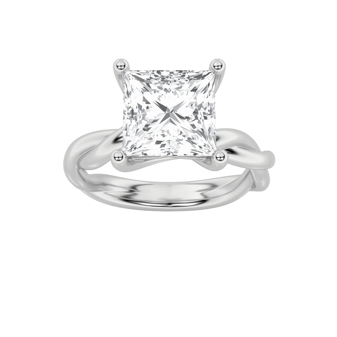 3Cttw Princess Shaped Lab Grown Diamond (F/VS) Twisted Shank Solitaire Engagement Ring in 14K Gold