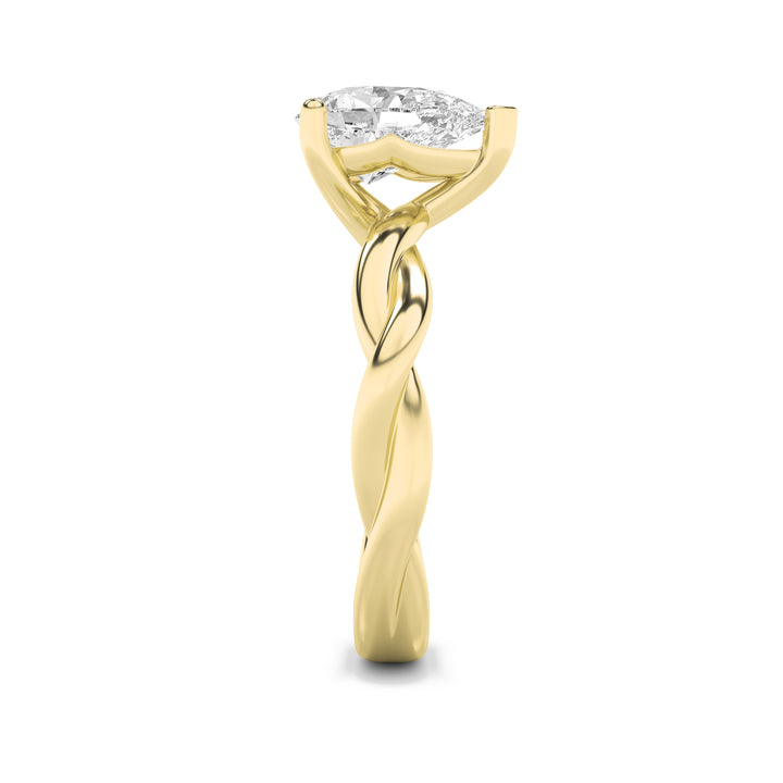 1CTW Pear Shaped Lab Grown Diamond (F/VS) Twisted Shank Solitaire Engagement Ring in 14K Gold