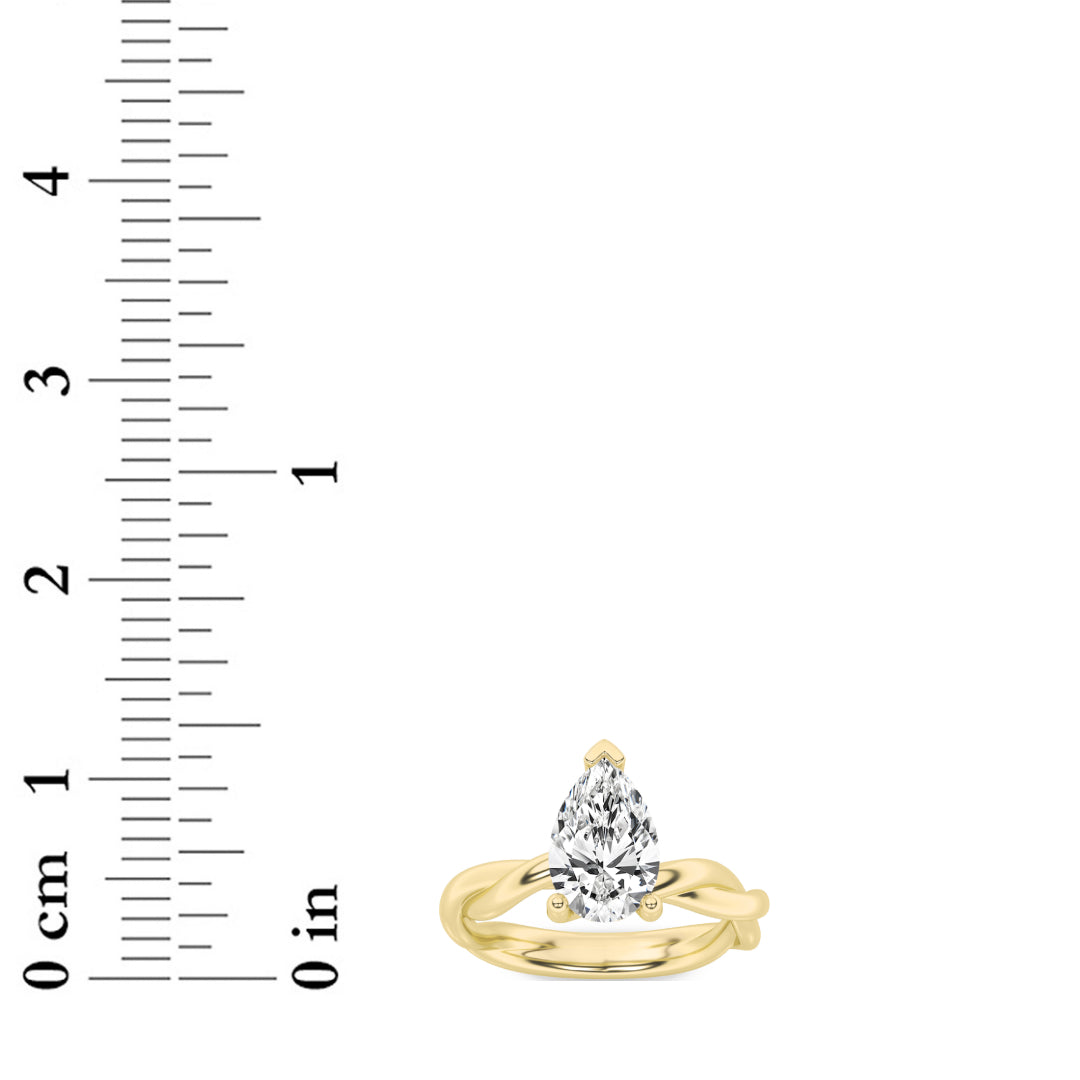 2Cttw Pear Shaped Lab Grown Diamond (F/VS) Twisted Shank Solitaire Engagement Ring in 14K Gold