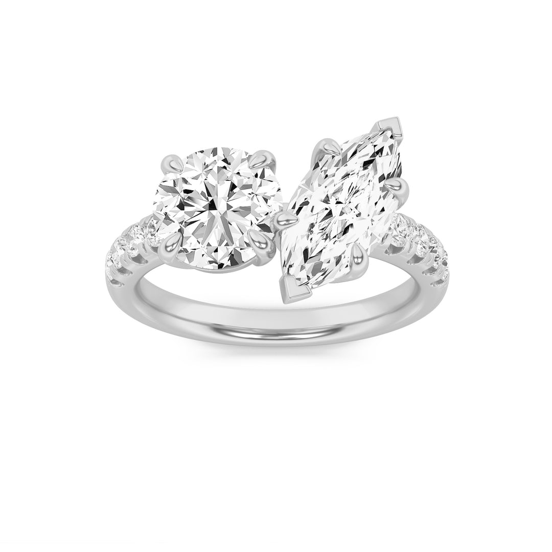 3Cttw Round Shaped Lab Grown Diamond (F/VS) Toi et Moi Engagement Ring in 14K Gold