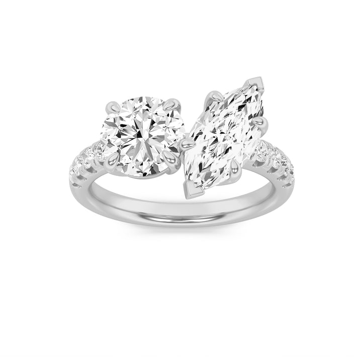 3Cttw Round Shaped Lab Grown Diamond (F/VS) Toi et Moi Engagement Ring in 14K Gold