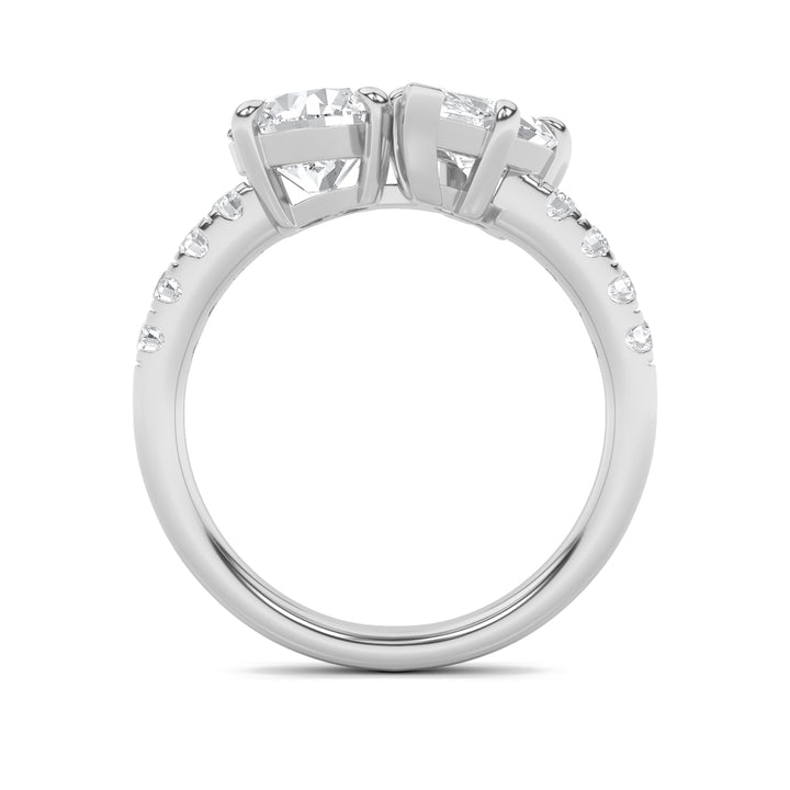 3Cttw Round Shaped Lab Grown Diamond (F/VS) Toi et Moi Engagement Ring in 14K Gold
