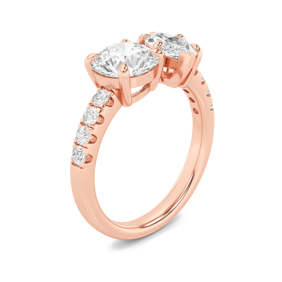 3Cttw Round Shaped Lab Grown Diamond (F/VS) Toi et Moi Engagement Ring in 14K Gold
