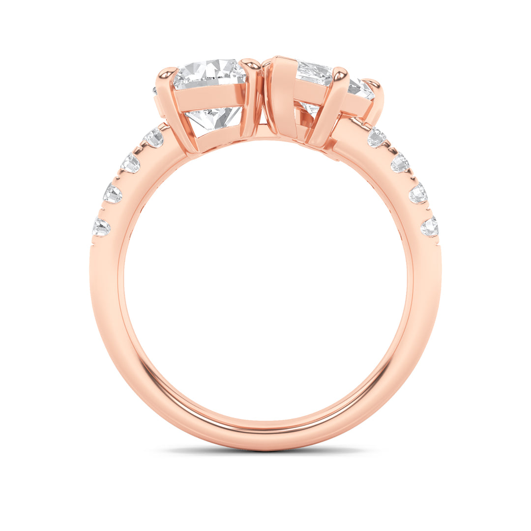 3Cttw Round Shaped Lab Grown Diamond (F/VS) Toi et Moi Engagement Ring in 14K Gold